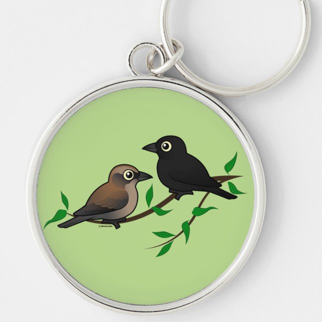 Rusty Blackbird Pair Keychain (Front)