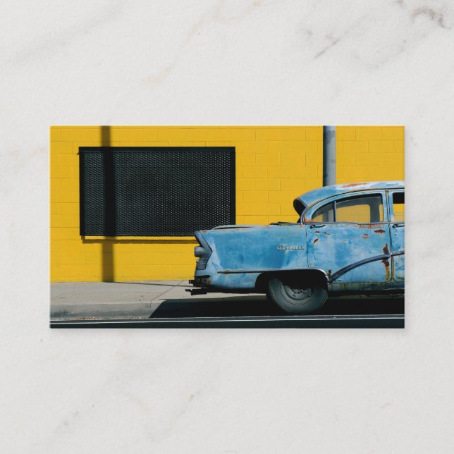 Rusty Blue Car and Yellow Wall Business Card (Front)