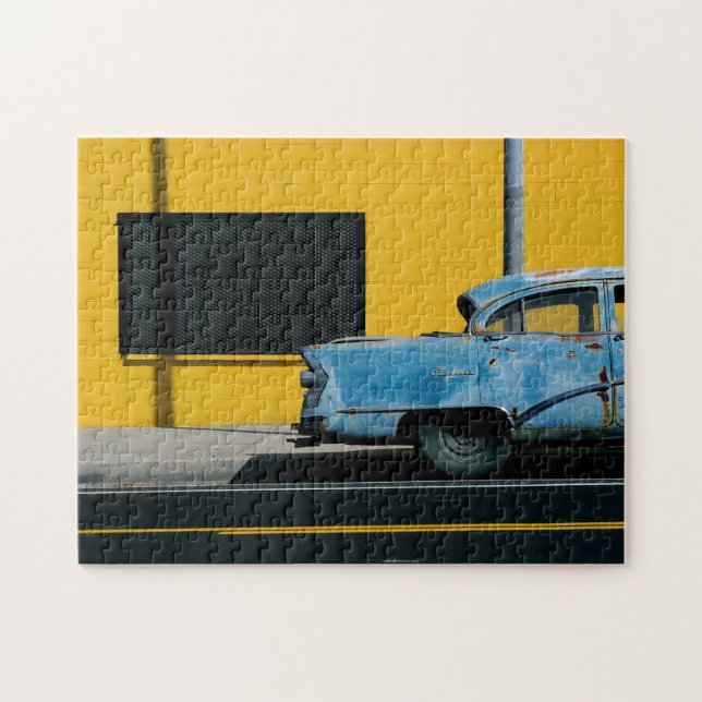 Rusty Blue Car and Yellow Wall  Jigsaw Puzzle (Horizontal)