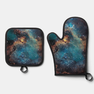 Rusty Blue Cloud Nebula Oven Mitt & Pot Holder Set