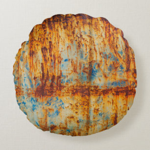Rusty Blue Metal Texture Round Pillow