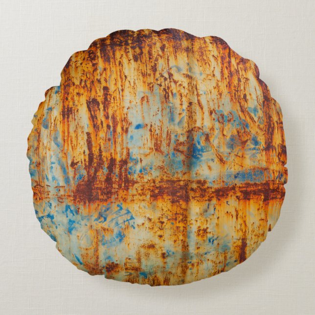 Rusty Blue Metal Texture Round Pillow (Front)