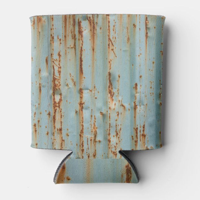 Rusty Blue Painted Metal Texture Can Cooler (Front)