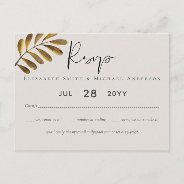 Rusty Bronze Leaf Wedding RSVP Postcard (Front)
