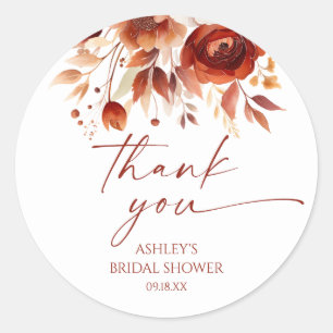 Rusty Burgundy Brown Floral Flower Bridal Shower Classic Round Sticker