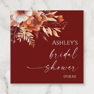 Rusty Burgundy Brown Floral Flower Bridal Shower Favour Tags