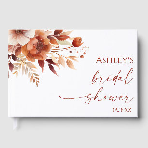 Rusty Burgundy Brown Floral Flower Bridal Shower Guest Book