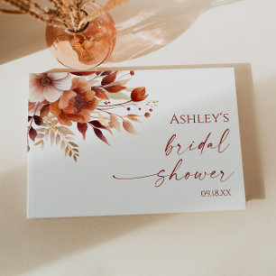 Rusty Burgundy Brown Floral Flower Bridal Shower Guest Book