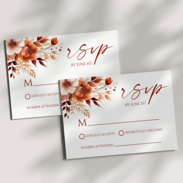 Rusty Burgundy Brown Floral Flower Garden Wedding RSVP Card (Creator Uploaded)
