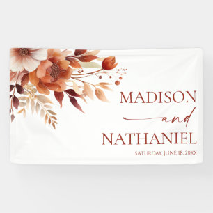 Rusty Burgundy Brown Floral Flower Wedding Banner