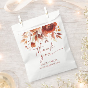 Rusty Burgundy Brown Floral Flower Wedding Favour Bag