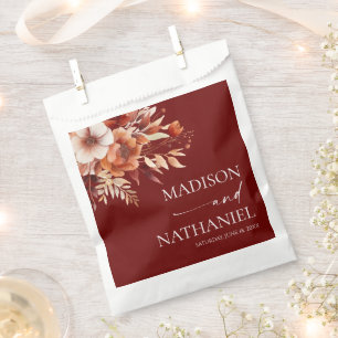 Rusty Burgundy Brown Floral Flower Wedding Favour Bag