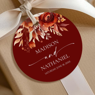 Rusty Burgundy Brown Floral Flower Wedding Favour Tags