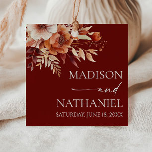 Rusty Burgundy Brown Floral Flower Wedding Favour Tags