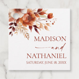 Rusty Burgundy Brown Floral Flower Wedding Favour Tags