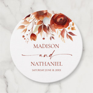 Rusty Burgundy Brown Floral Flower Wedding Favour Tags