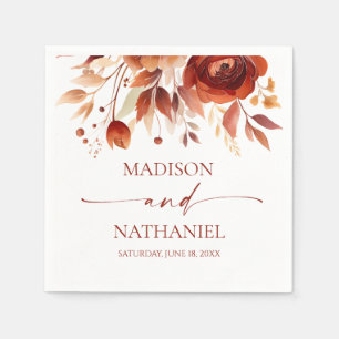Rusty Burgundy Brown Floral Flower Wedding Napkin