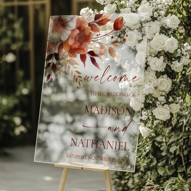 Rusty Burgundy Brown Floral Wedding Welcome (Créateur téléchargé)