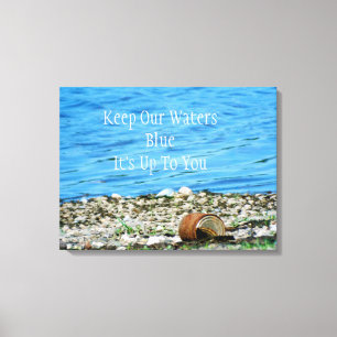 Rusty Can By Blue Water Message Wrapped Canvas