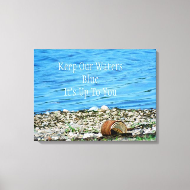 Rusty Can By Blue Water Message Wrapped Canvas (Front)