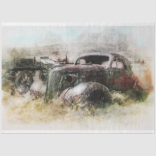 Rusty Car Farm Vintage 20x30  Decoupage  Tissue Paper