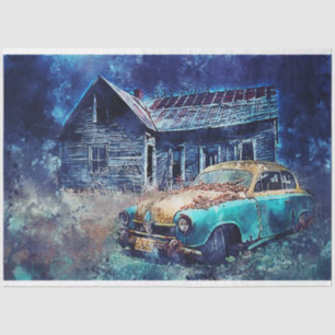 Rusty Car Old Shack Decoupage Tissue Paper