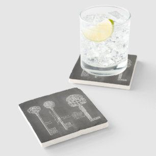 Rusty Chalkboard Victorian steampunk skeleton keys Stone Coaster