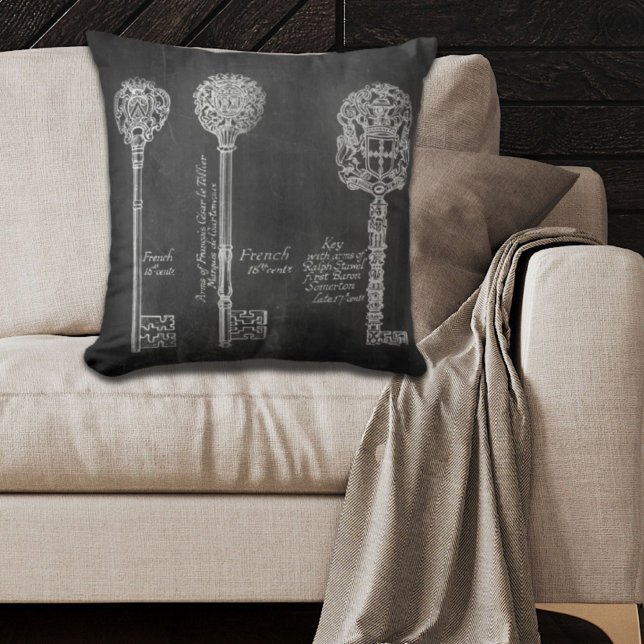 Rusty Chalkboard Victorian steampunk skeleton keys Throw Pillow (Rusty Chalkboard Victorian steampunk skeleton keys Throw Pillow)