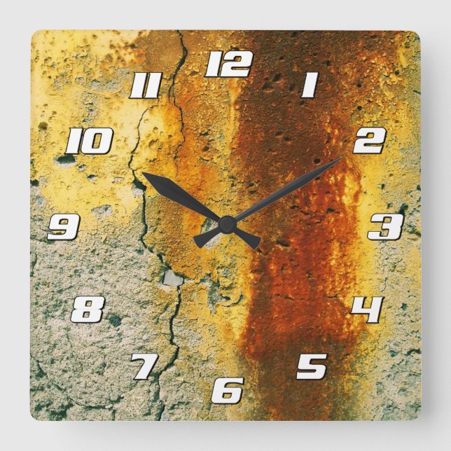 Rusty Concrete Urban Grunge with Numbers Square Wall Clock (Front)