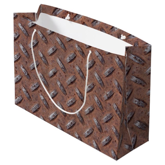 Rusty Diamond Plate Pattern Large Gift Bag (Back Angled)