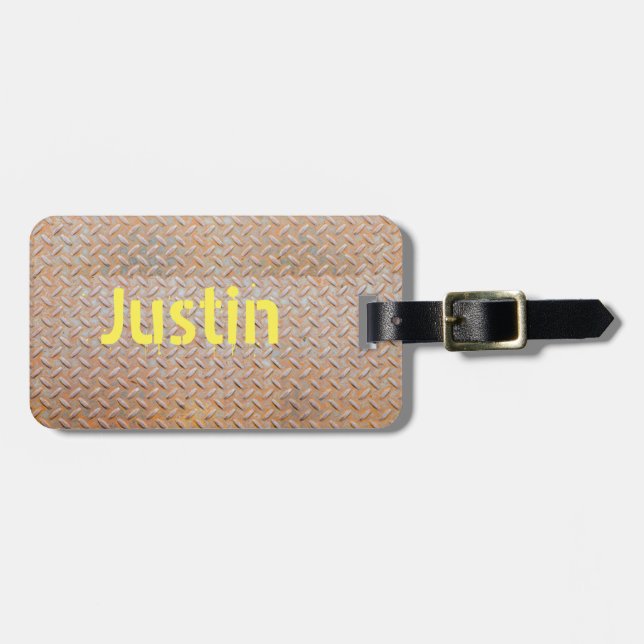 Rusty Diamond Plate Steel Luggage Tag (Front Horizontal)