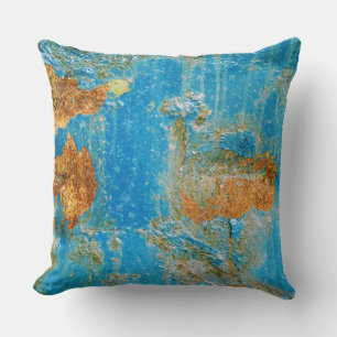 Rusty Distressed Blue Metal Throw Pillow