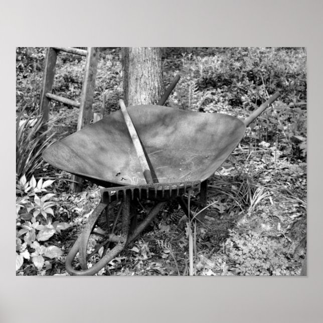 Rusty Garden Tools Black And White  Poster (Front)