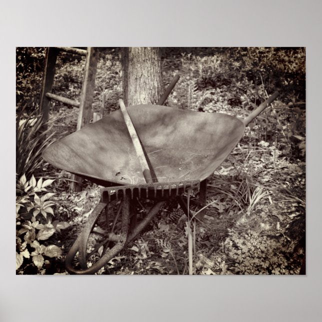 Rusty Garden Tools Flower Garden Black And White  Poster (Front)