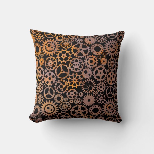 Rusty Gears Steampunk Throw Pillow (Front)