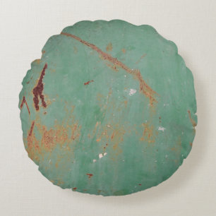 Rusty green weathered textured metal urban panel t round pillow