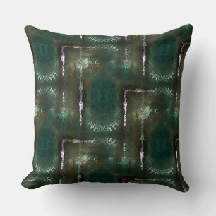 Rusty greenish flowery marked by occluded pipes throw pillow