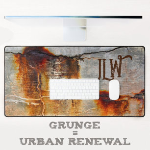 Rusty Grey and Orange Urban Grunge Industrial Desk Mat
