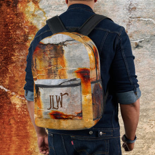 Rusty Grey and Orange Urban Grunge Industrial Printed Backpack