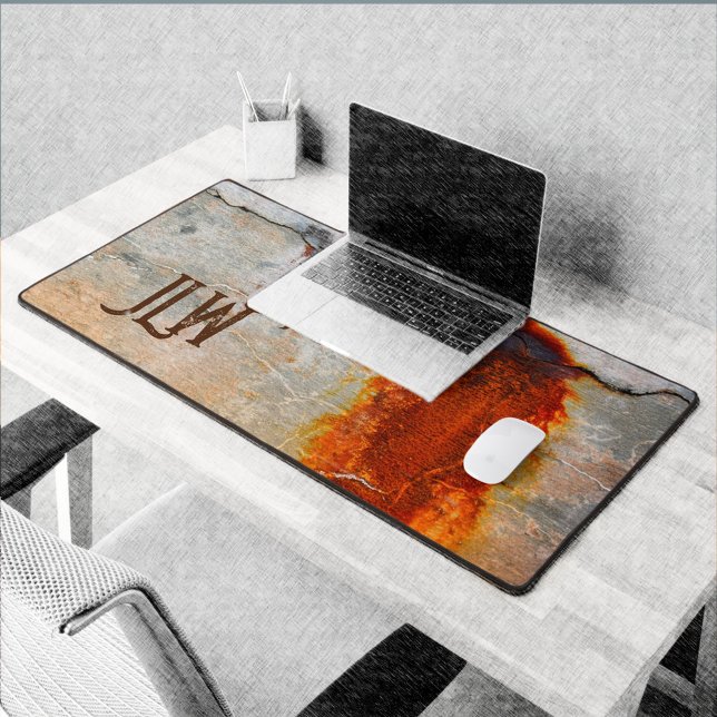 Rusty Grey and Orange Urban Grunge Stylish Desk Mat (Creator Uploaded)