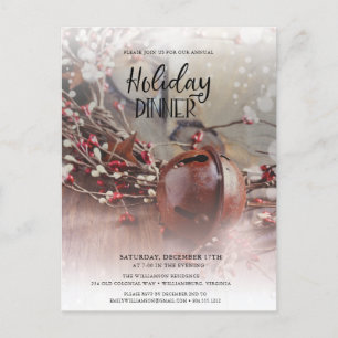 Rusty Holly Berries Holiday Dinner Invitation Postcard