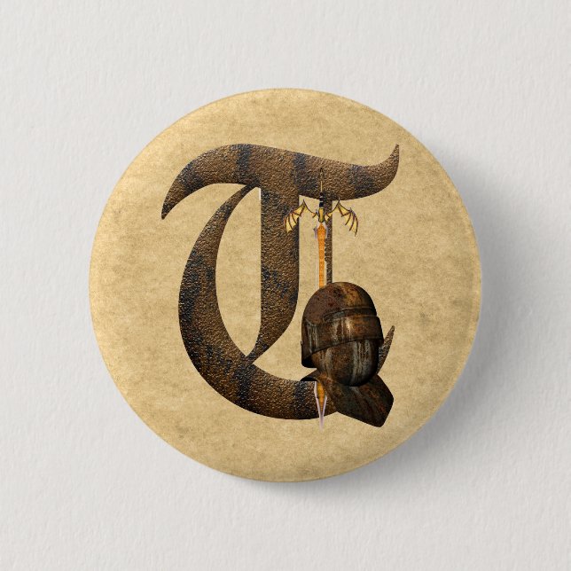 Rusty Knights Initial T 2 Inch Round Button (Front)