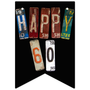 rusty license plate 60th birthday bunting flags
