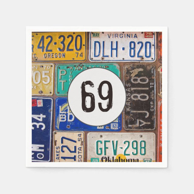 Rusty License Plate 69th Birthday Napkins (Front)