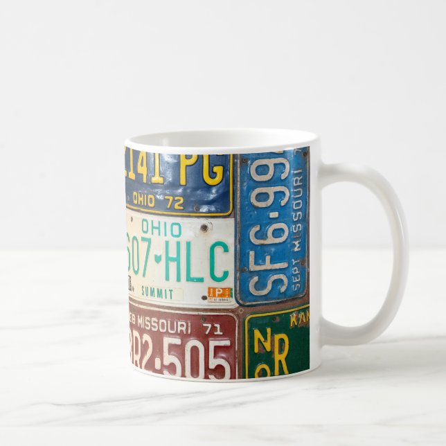 rusty license plate collection coffee mug (Right)