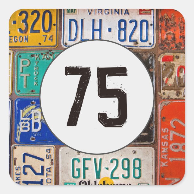 Rusty License Plates for 75th Birthday Square Sticker (Front)