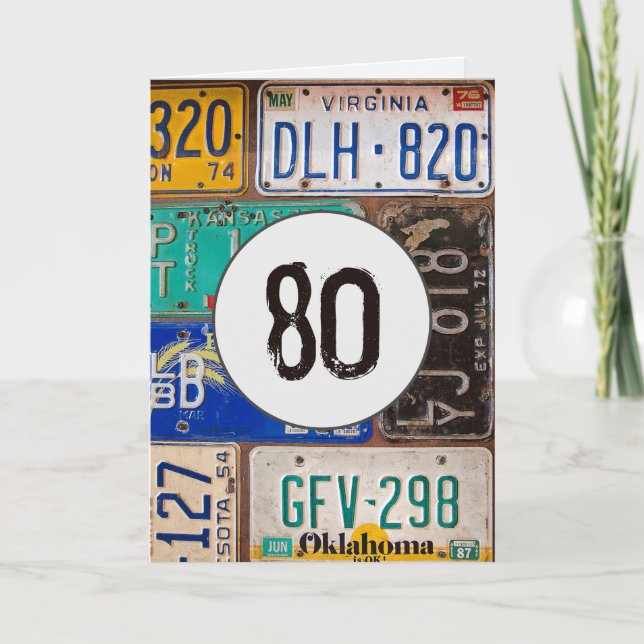 Rusty License Plates for 80th Birthday Card (Front)