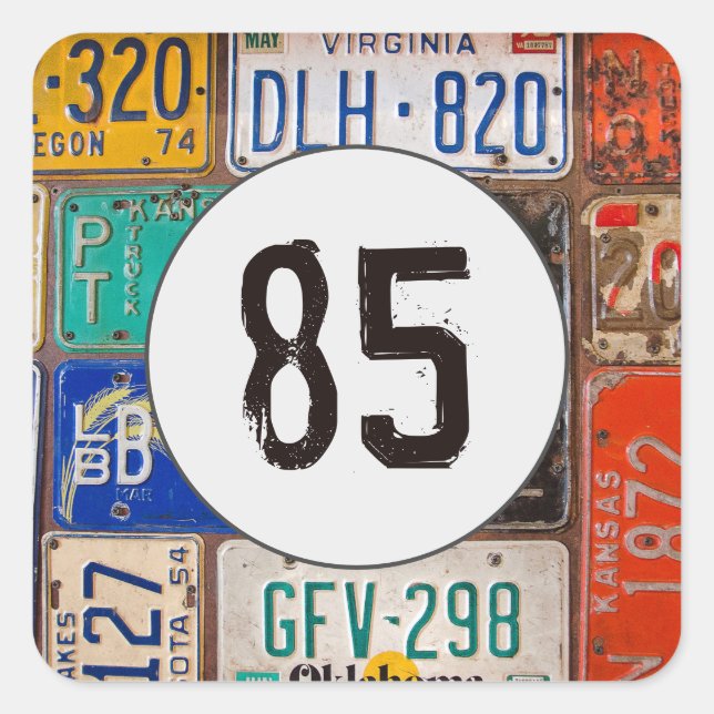Rusty License Plates for 85th Birthday Square Sticker (Front)