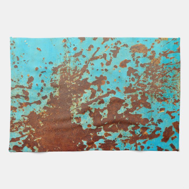 rusty metal plate blue grunge sheet rust kitchen towel (Horizontal)