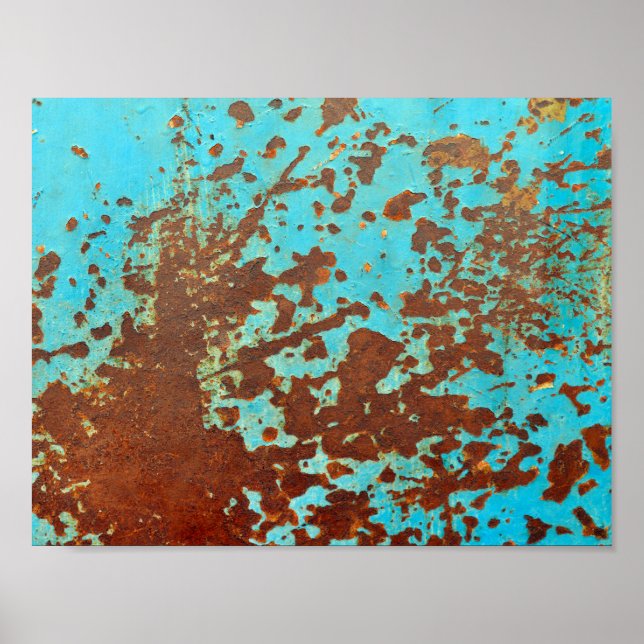 rusty metal plate blue grunge sheet rust poster (Front)